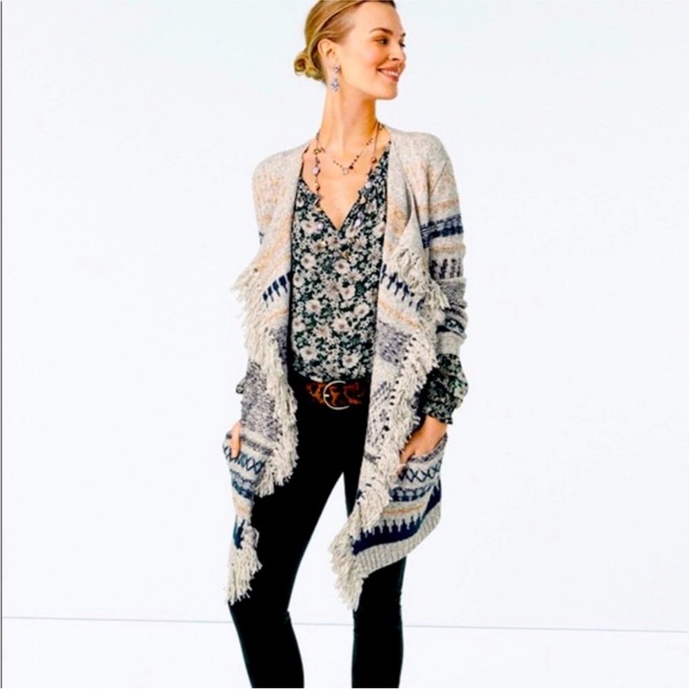 CAbi Shetland Fringe Boho Cardigan Sweater 3701 Small